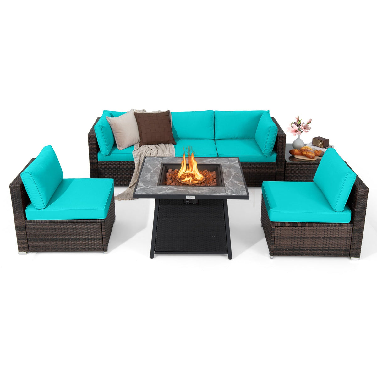 7-Piece Patio Furniture Set with 35-Inch 50,000 BTU Fire Pit