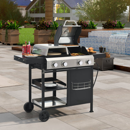 2+2 Gas Grill and Griddle Combo, Stainless Steel, 466 Sq. In.