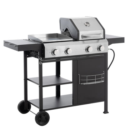 2+2 Gas Grill and Griddle Combo, Stainless Steel, 466 Sq. In.