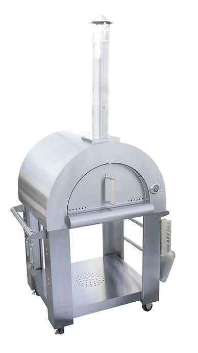 Stainless steel pizza oven on a white background