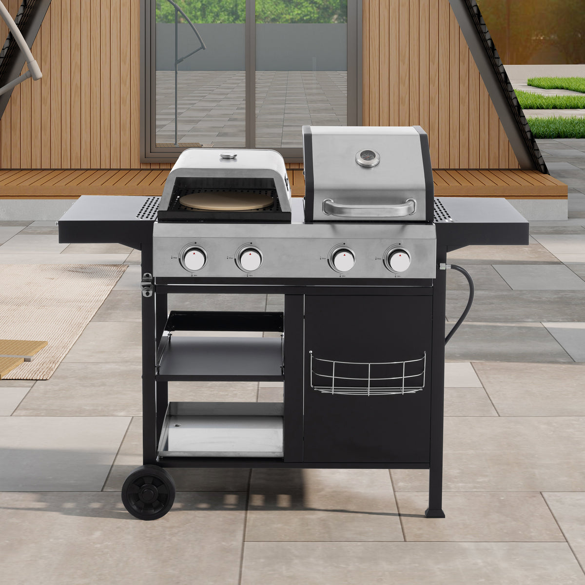 2+2 Gas Grill and Griddle Combo, Stainless Steel, 466 Sq. In.