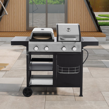 2+2 Gas Grill and Griddle Combo, Stainless Steel, 466 Sq. In.