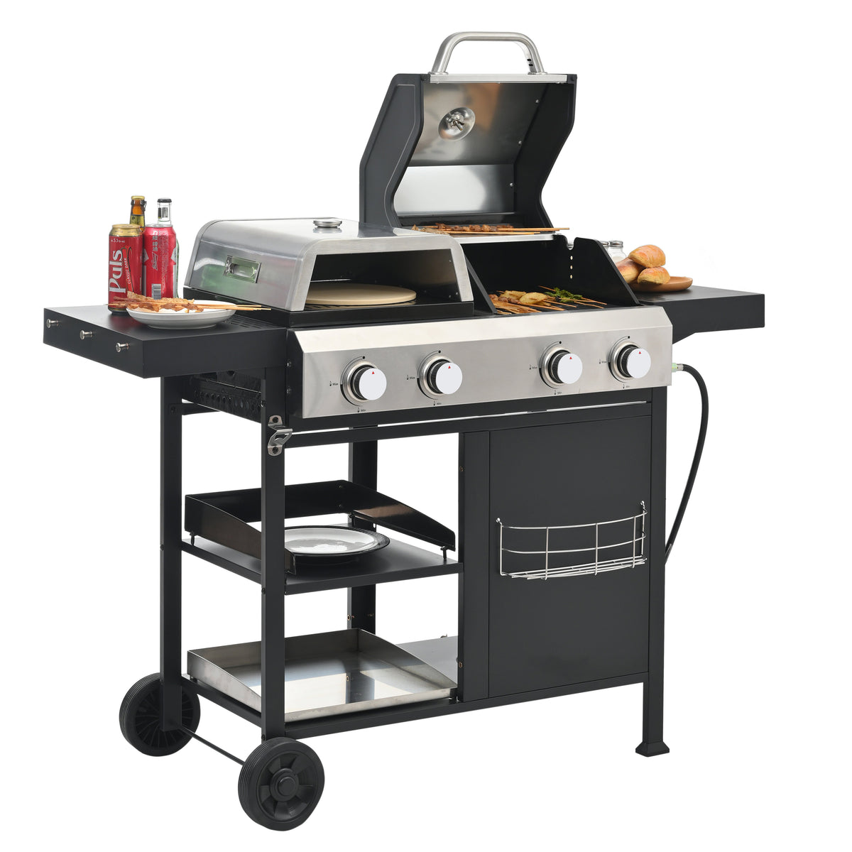 2+2 Gas Grill and Griddle Combo, Stainless Steel, 466 Sq. In.