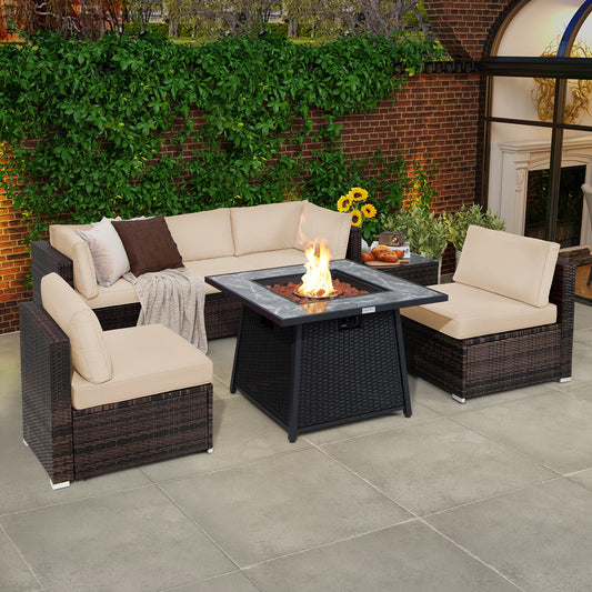 7-Piece Patio Furniture Set with 35-Inch 50,000 BTU Fire Pit