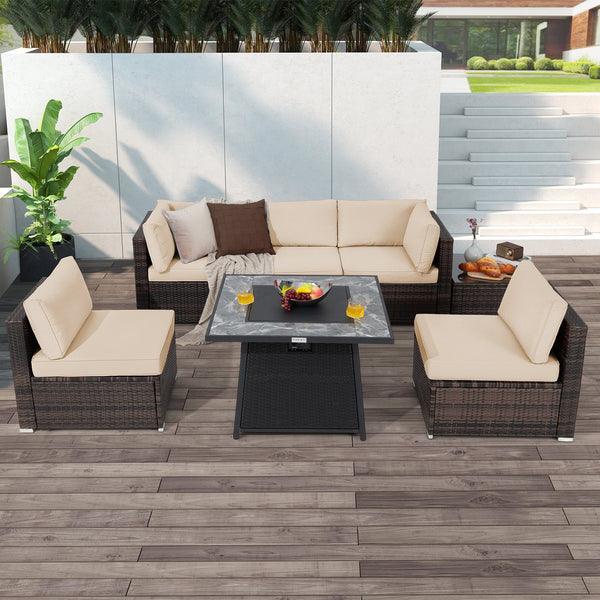 7-Piece Patio Furniture Set with 35-Inch 50,000 BTU Fire Pit