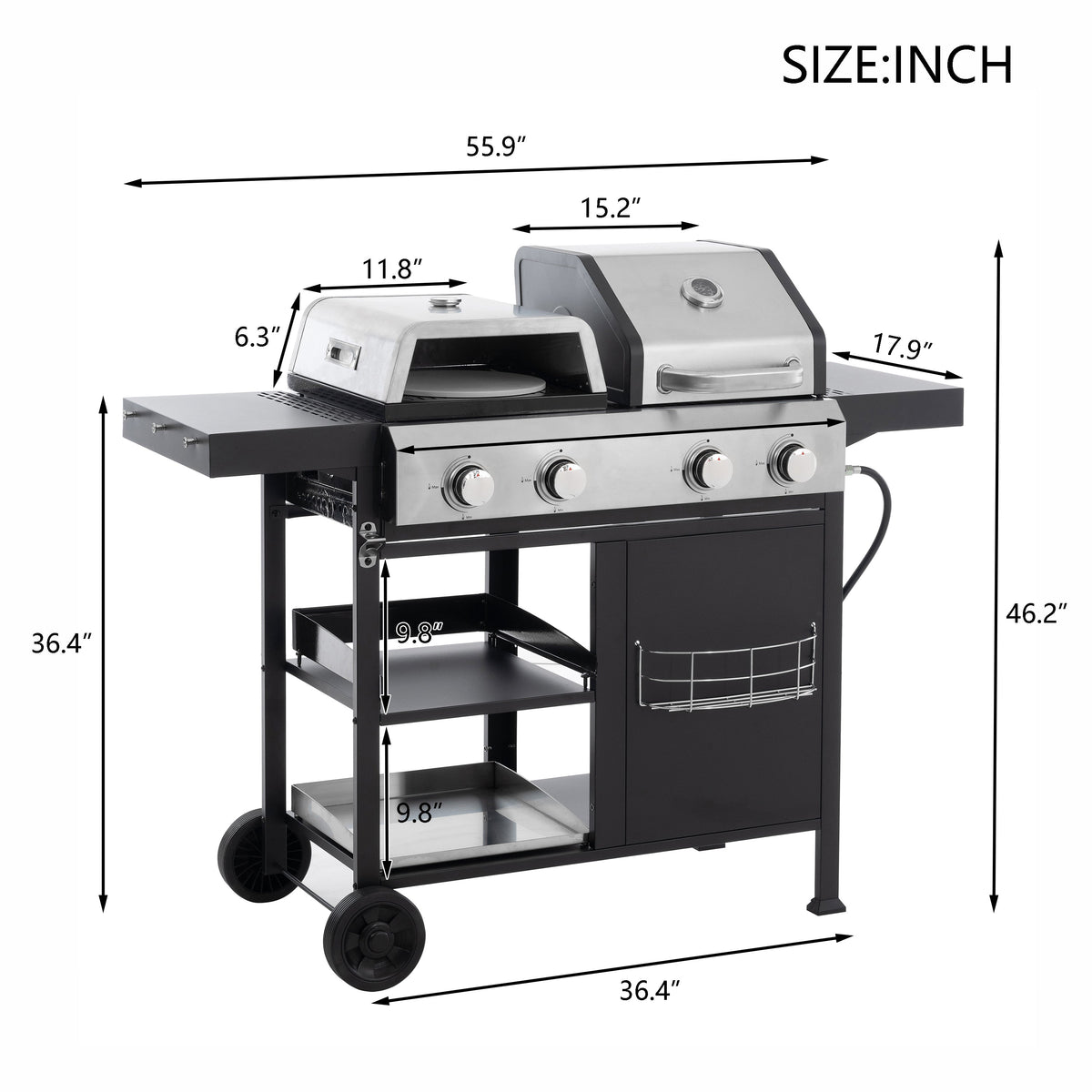 2+2 Gas Grill and Griddle Combo, Stainless Steel, 466 Sq. In.
