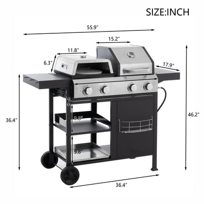2+2 Gas Grill and Griddle Combo, Stainless Steel, 466 Sq. In.