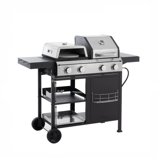 2+2 Gas Grill and Griddle Combo, Stainless Steel, 466 Sq. In.