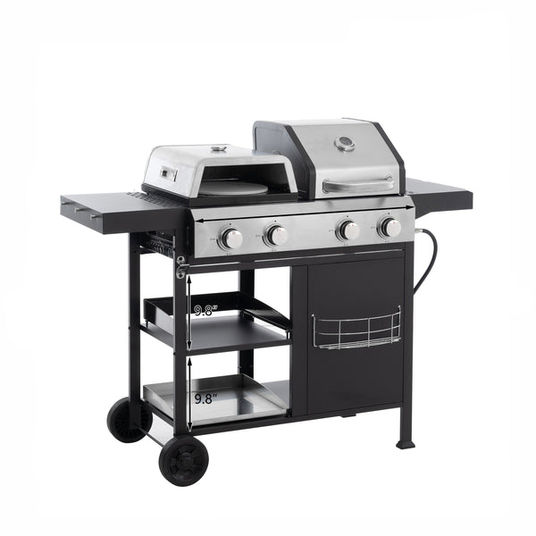 2+2 Gas Grill and Griddle Combo, Stainless Steel, 466 Sq. In.