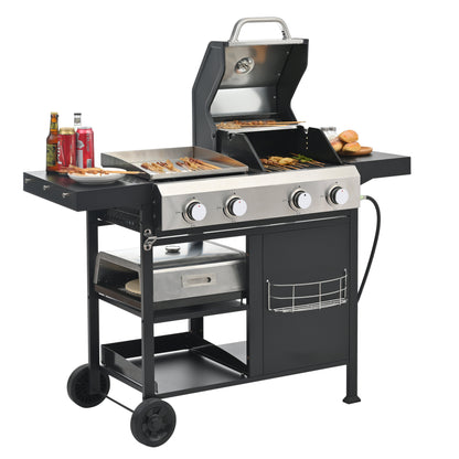 2+2 Gas Grill and Griddle Combo, Stainless Steel, 466 Sq. In.