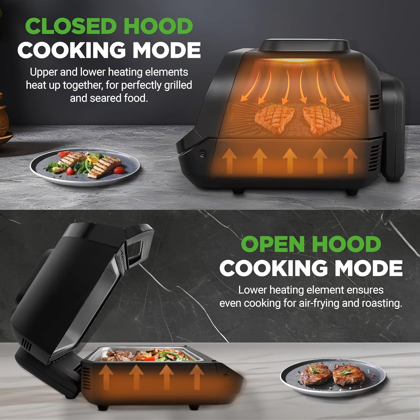 Indoor Smokeless Grill | Smart Grill & Air Fryer with 7 Cooking Functions | 6L Capacity | Includes Smart Thermometer | Precise Temperature Control | Non-Stick Removable Grill Plates