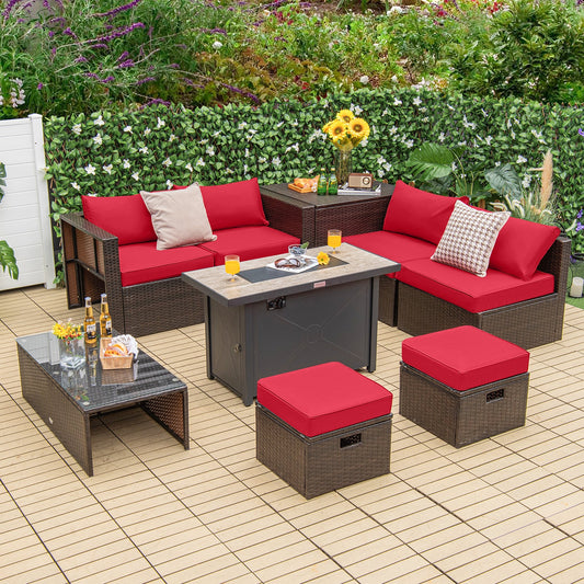 9-Piece Outdoor Patio Furniture Set with 42-Inch Propane Fire Pit