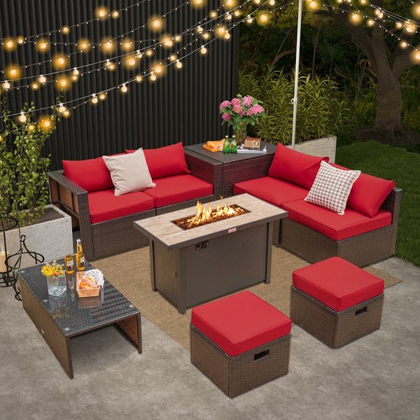 9-Piece Outdoor Patio Furniture Set with 42-Inch Propane Fire Pit
