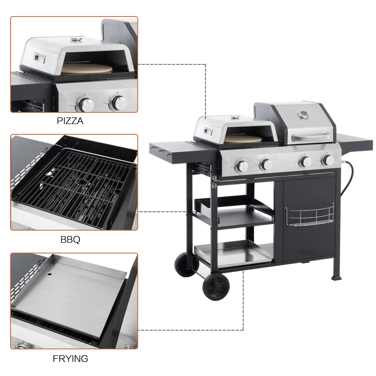 2+2 Gas Grill and Griddle Combo, Stainless Steel, 466 Sq. In.