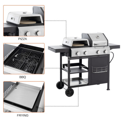 2+2 Gas Grill and Griddle Combo, Stainless Steel, 466 Sq. In.