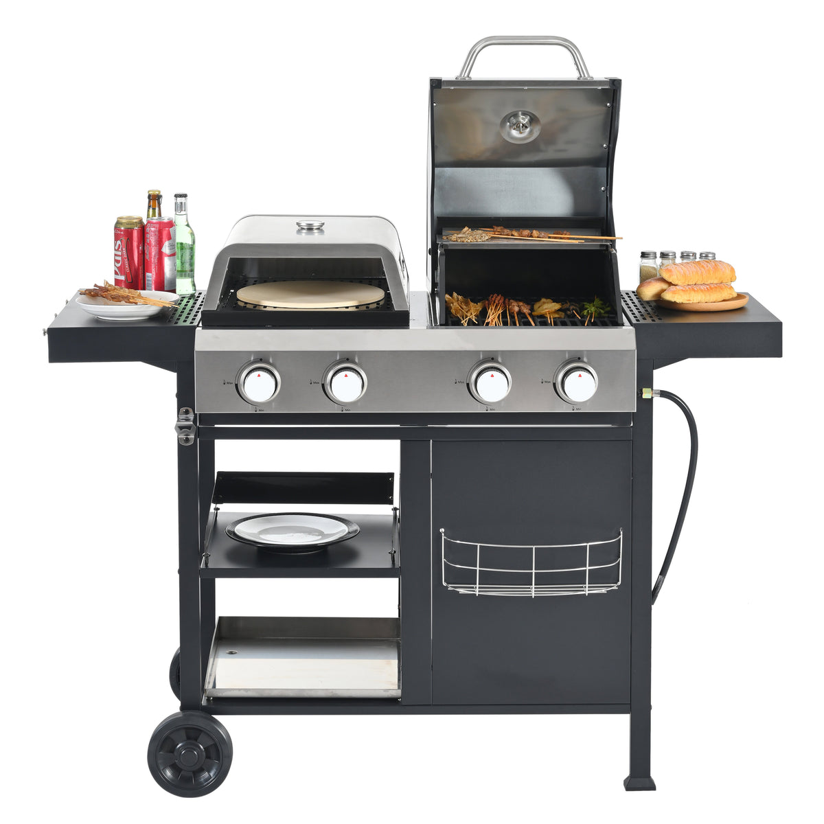 2+2 Gas Grill and Griddle Combo, Stainless Steel, 466 Sq. In.