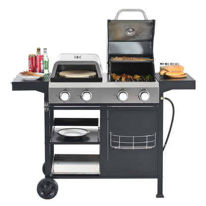 2+2 Gas Grill and Griddle Combo, Stainless Steel, 466 Sq. In.