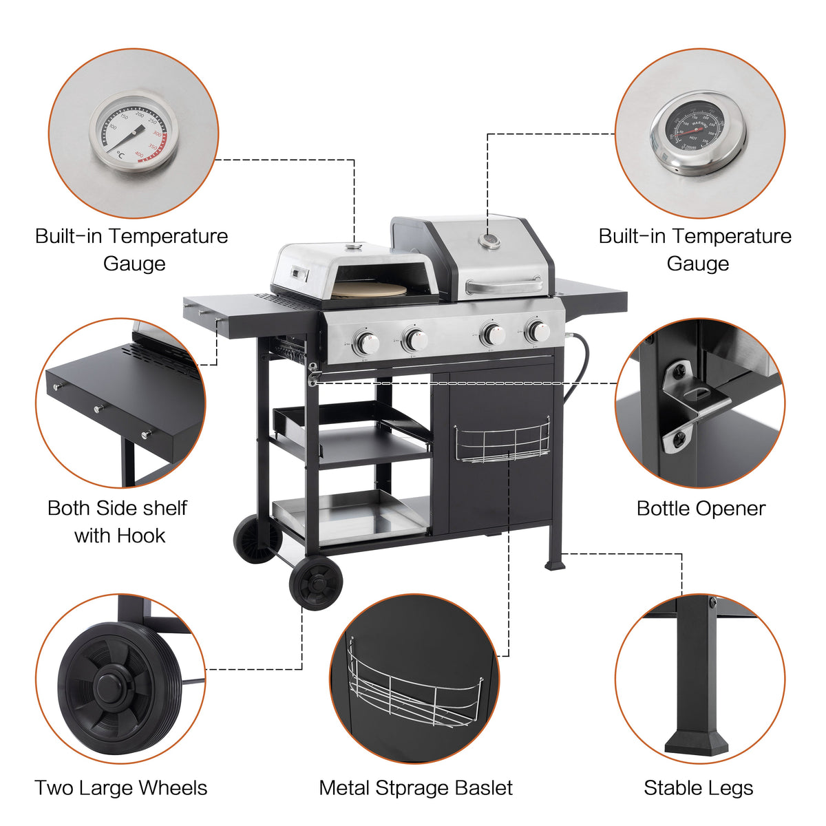 2+2 Gas Grill and Griddle Combo, Stainless Steel, 466 Sq. In.