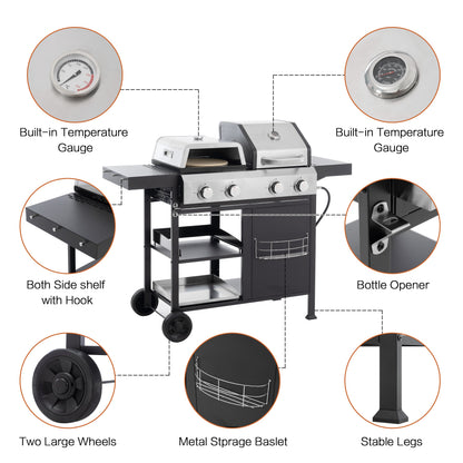 2+2 Gas Grill and Griddle Combo, Stainless Steel, 466 Sq. In.