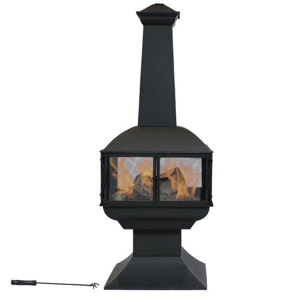 Large Black Steel Chiminea Wood-Burning Fire Pit, 57-Inch